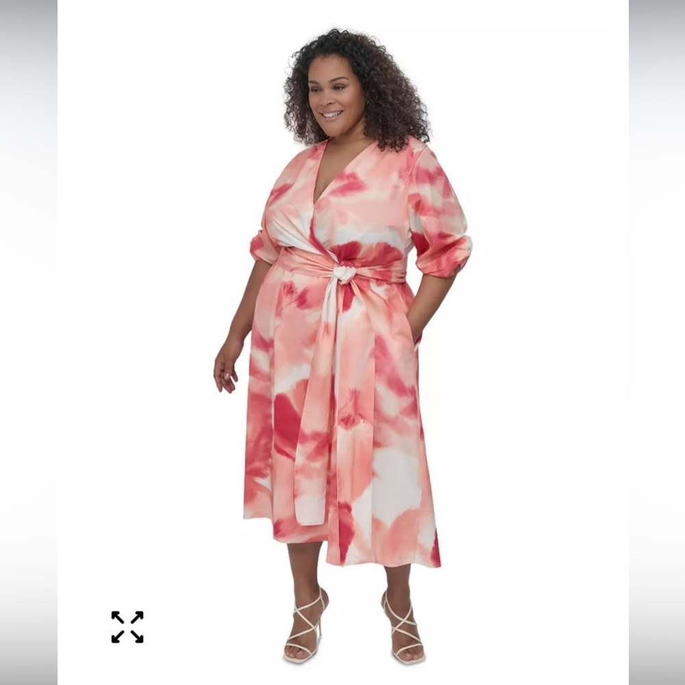 DKNY Plus Size Cotton Puff-Sleeve Fit & Flare Dress